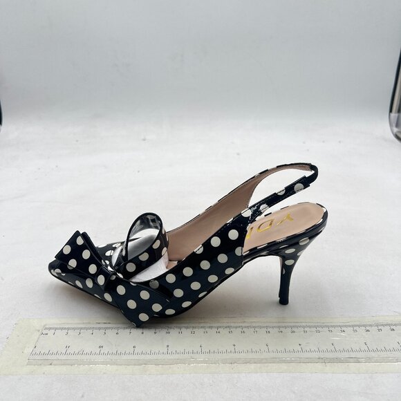 YDN Black Polka Dot Stiletto Heel Pumps Bow Pointed Toe Slingback Slip on Sandal - Picture 2 of 8